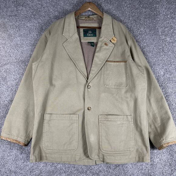 Orvis Zambezi Jacket Men L Tan 2-Button Cotton Leather Trim Safari Field Coat - Picture 1 of 16
